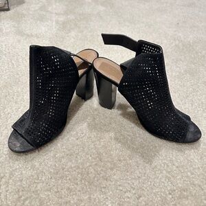 Black Suede Peep Toe Chunky Heels